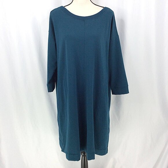 J Jill Fit Dress Womens Size 2X Teal Sweatshirt Pencil Back V-Neck Long Sleeve - Picture 1 of 10